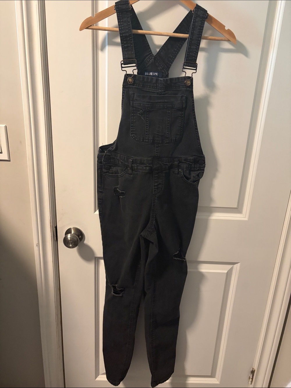 Blue Spice Charcoal Black Slim Denim Overalls